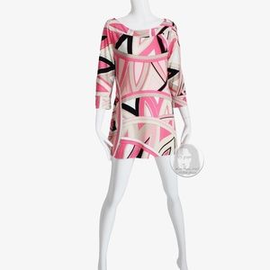 Mod Jersey Tunic Mini Dress Beach Cover Up Bold Abstract Graphic Print S/M